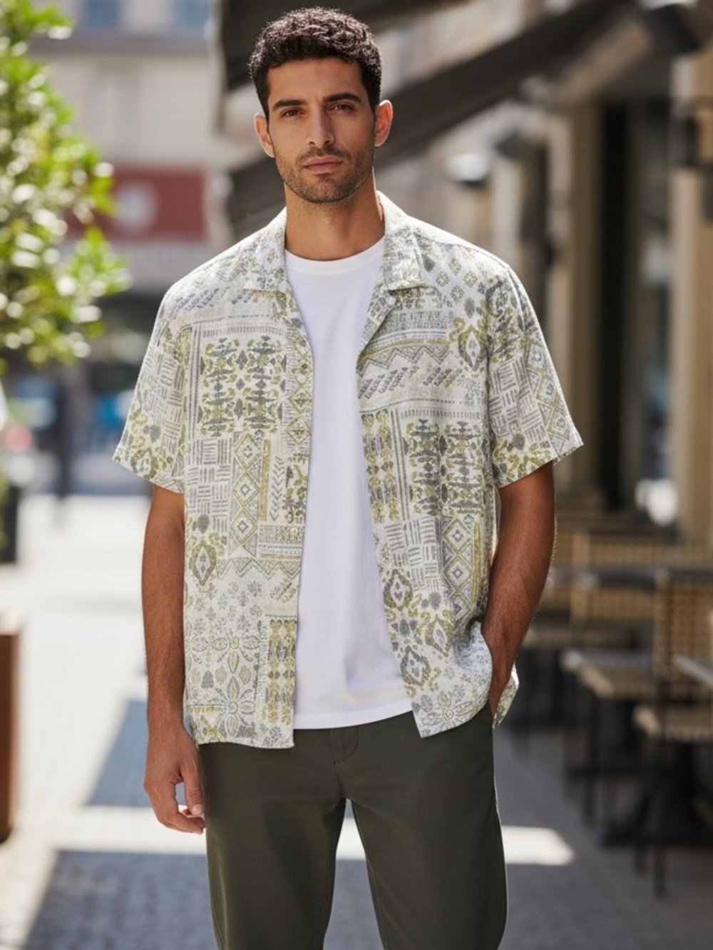 Zara Linen blend Short-Sleeve Shirt button down sz XL